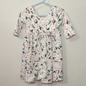 Remie Girl Holiday Dress White Red Green Festive Holly Cotton Girls Size 3